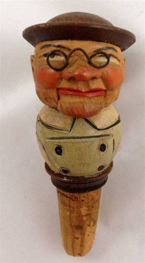 Vtg Anri Hand Carved Wood Man Figure Movable Spectacles Wine Cork