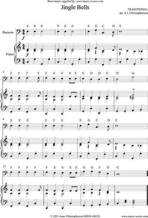 Christmas Jingle Bells Easy Bassoon Classical Sheet Music