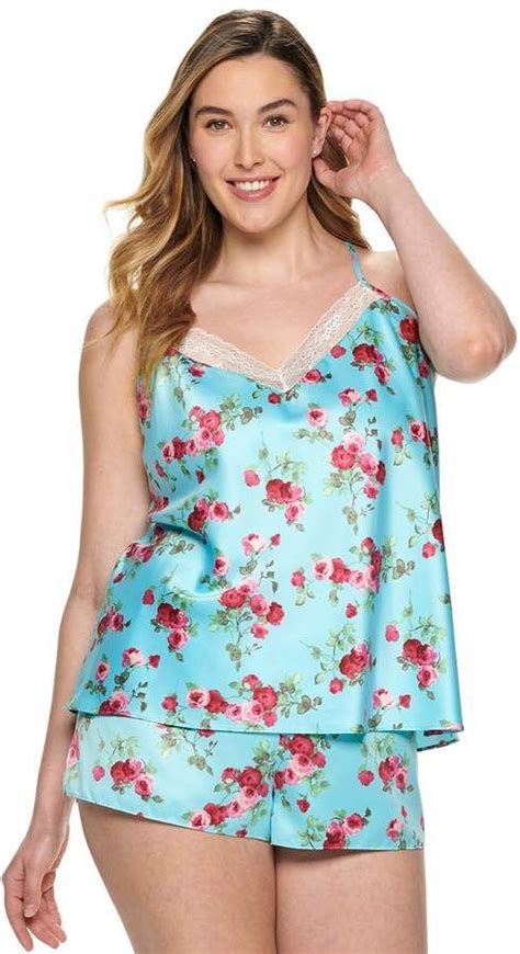 Apt Plus Size Satin Cami Top Pajama Shorts Set Satin Cami Top