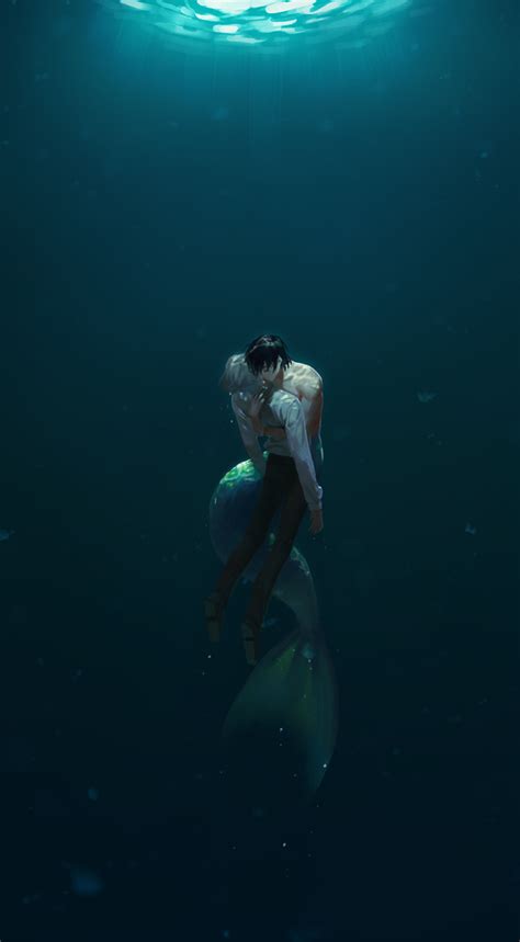 safebooru boys black hair highres hug merman monster boy multiple