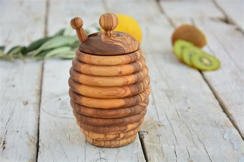 Bee Hive Shape Honey Jar Honey Pot Wooden Honey Holder Etsy