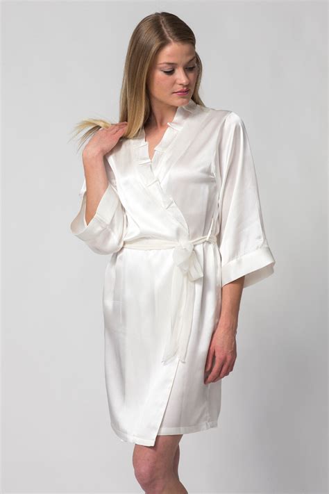 Womens Wedding Bridal Short White Robe Royal Festival Silk