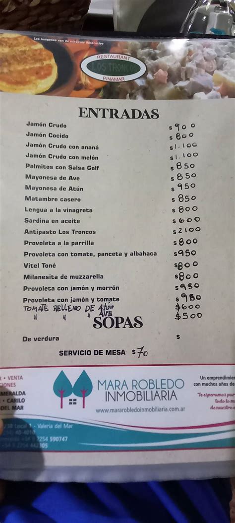 Carta Del Restaurante Los Troncos Pinamar Entre Lenguado Y Pejerrey