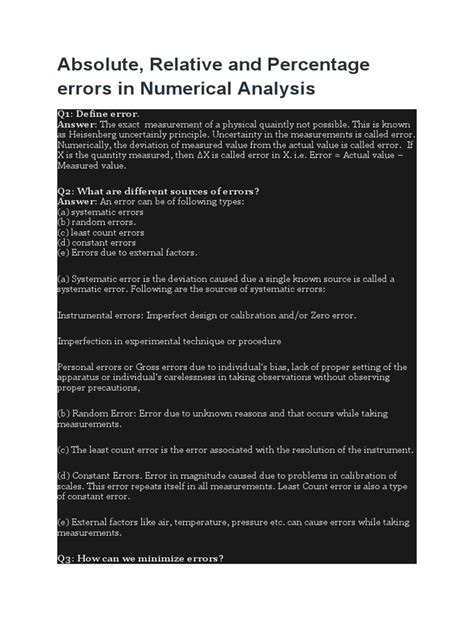 Absolute Relative And Percentage Errors In Numerical Analysis Pdf