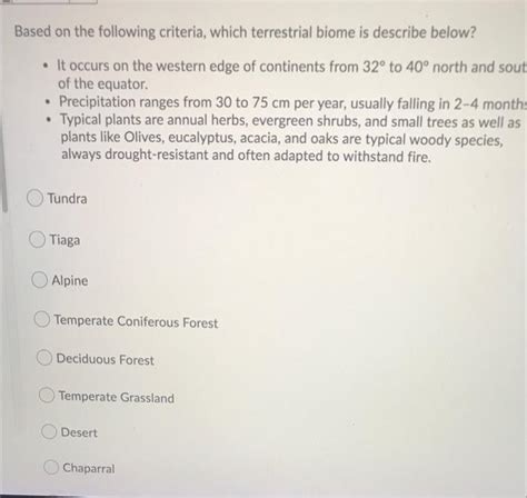 Solved Based On The Following Criteria Which Terrestrial