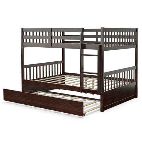 Gymax Full Over Full Bunk Bed Platform Wood Bed W Trundle And Ladder