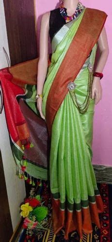 Linen Solid Saree With Blouse Piece Cotton Linen Saree लिनन साड़ी