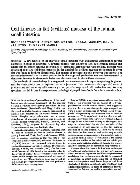 Pdf Cell Kinetics In Flat Avillous Mucosa Of The Human Small Intestine