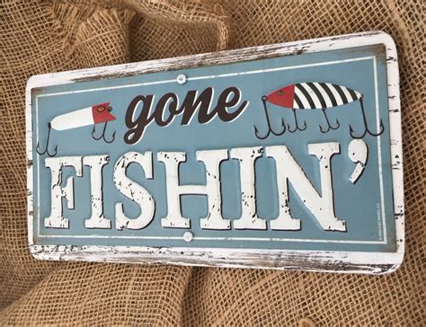 Gone Fishin sign on Painted Reclaimed Wood-Distressed | Etsy