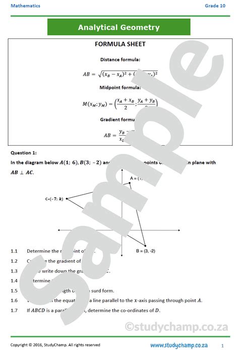 Grade Mathematics Workbook Analytical Geometry