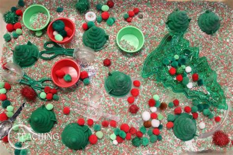 Easy Christmas Sensory Table With Pom Poms