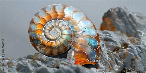 Prehistoric Ammonite Sea Shell Embedded In Rock With Iridescent Surface