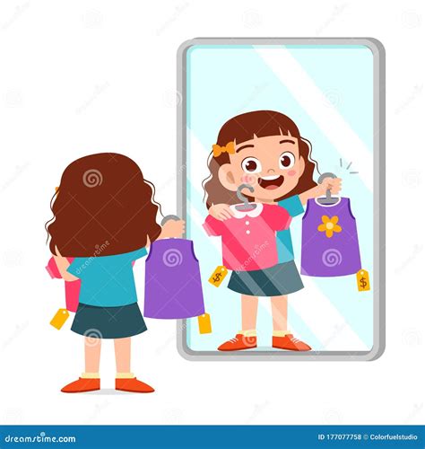 Happy Cute Little Kid Girl Choose A Clothes Vector Illustration ...