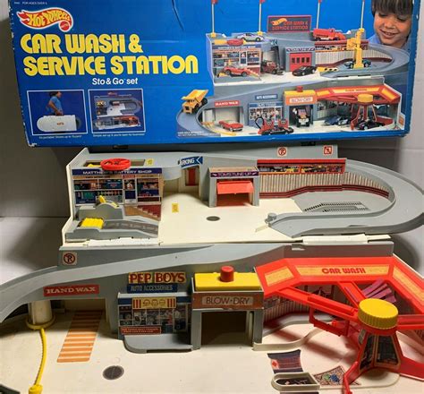 Vintage Mattel Hot Wheels Car Wash And Service Station Sto And Go Set