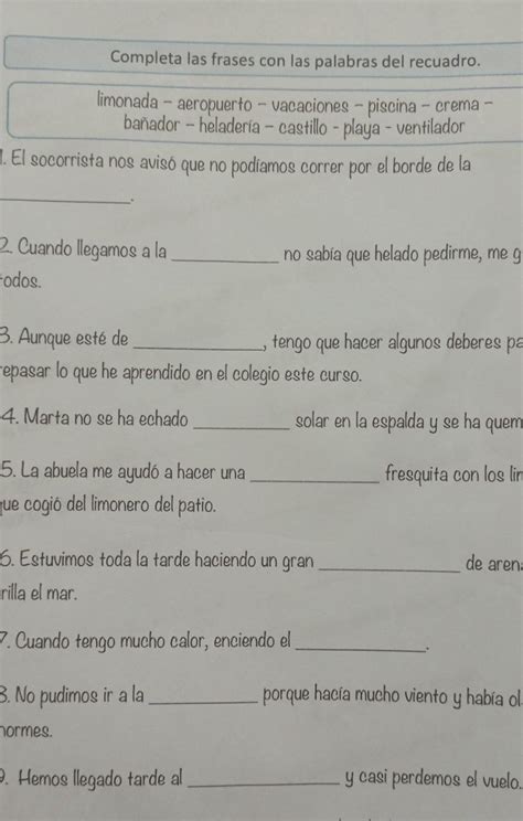 Completa Las Oraciones Con Las Palabras Del Recuadro El Socorrista Nos