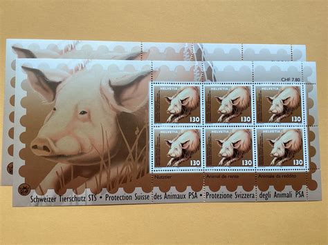 6x Fr1 30 Briefmarken Frankatur Schweizer Tierschutz Schwein Kaufen