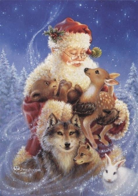 Santa With Animals Christmas Animals Christmas Scenes Christmas