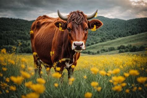 Foto De Una Vaca En El Campo Foto Premium