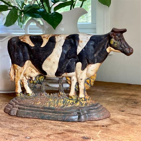 Antique Cast Iron Cow Doorstop Etsy