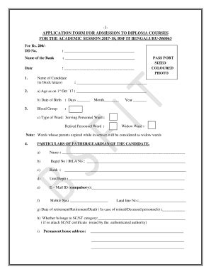 Fillable Online Application Form For Admission To Diploma Courses For