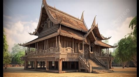 Ancient Thai House Rendered In D Background Thai House Thai Culture