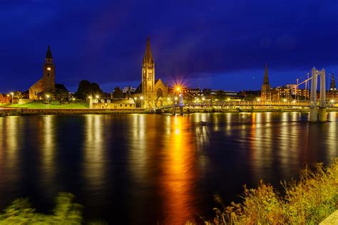 Evening View Of Greig Street Bridge River Ness Churches Inverness