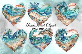 Beach Heart Watercolor Clipart Bundle Graphic By Cat Lady Creative