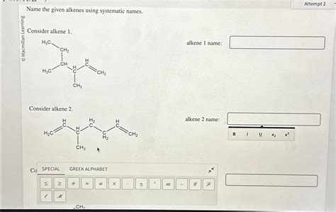 Name The Given Alkenes Using Systematic Names Alkene