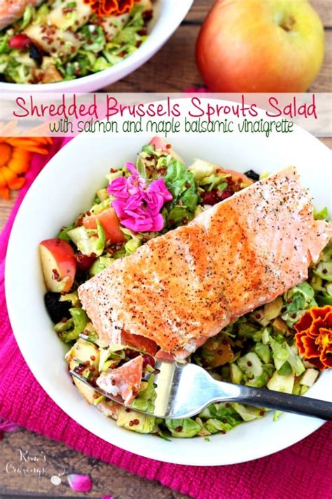 Shredded Brussels Sprouts Salad With Salmon And Maple Balsamic