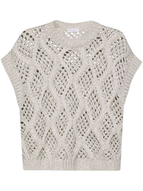 Brunello Cucinelli Sequined Open Knit Vest Grey Farfetch