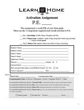 Fillable Online Activation Assignment PE LearnHome 8 12 Fax Email