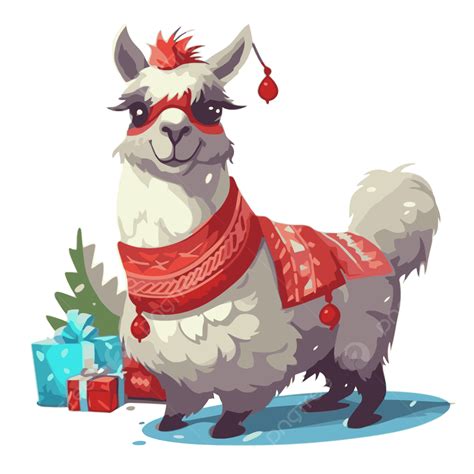 Christmas Llama Vector Sticker Clipart Cartoon Llama Wearing A