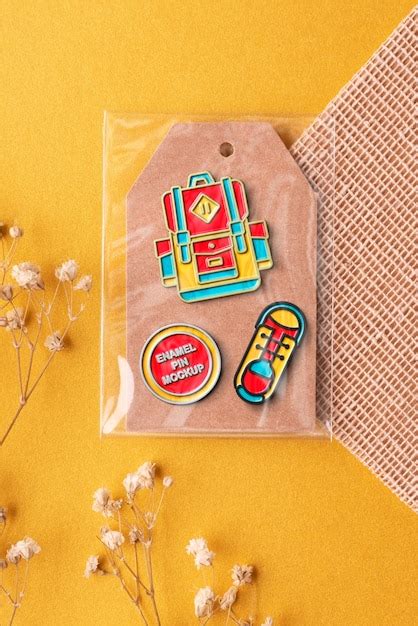 Premium Psd Metallic Pin In Bag Mockup Design