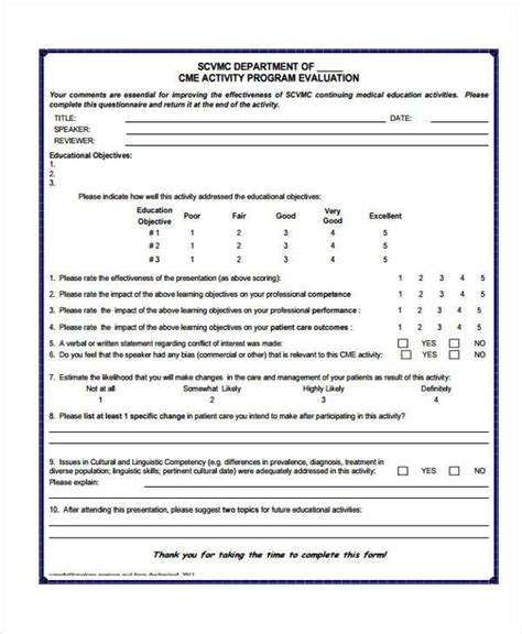 Free 7 Activity Evaluation Forms In Pdf Ms Word