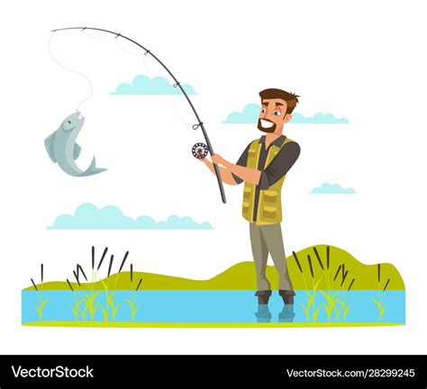 Fisherman Catching Fish On Hook Royalty Free Vector Image