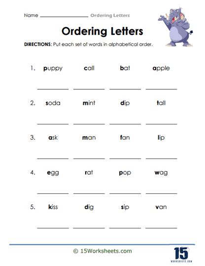 Ordering Letters Worksheets 15