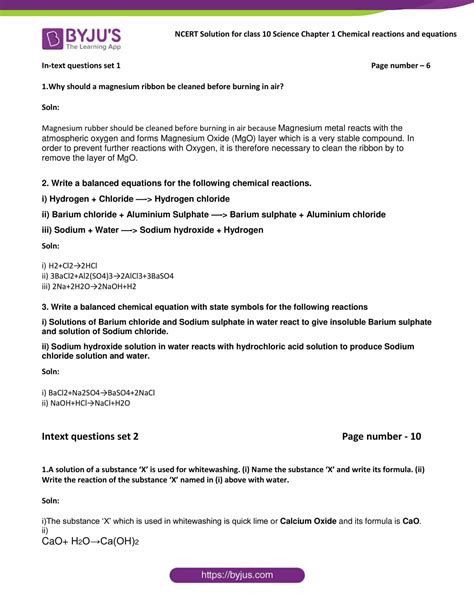 Ncert Solutions Class 10 Science Chapter 1 Chemical Reactions And