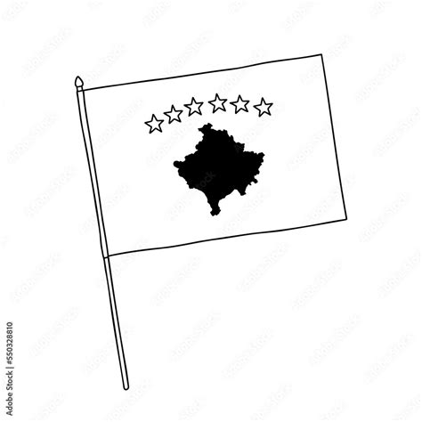 Kosovo flag vector, outline illustration. Vector black and white Kosovo ...