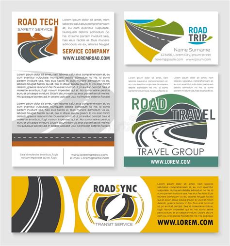 Road Trip Poster Car Travel Banner Template Set Stock Vector