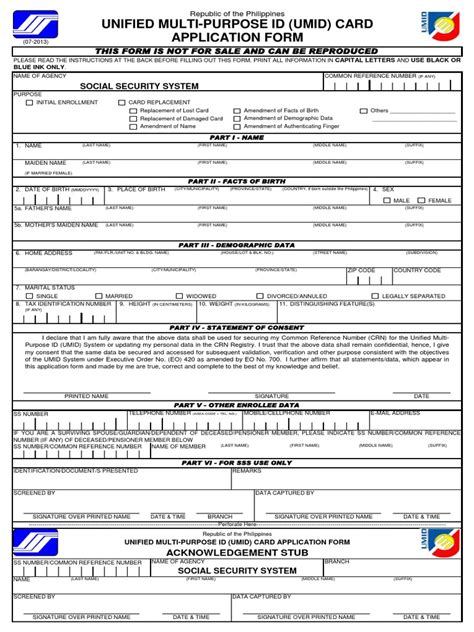 Application Form Unified Multi-Purpose Id (Umid) Card: Social Security ...