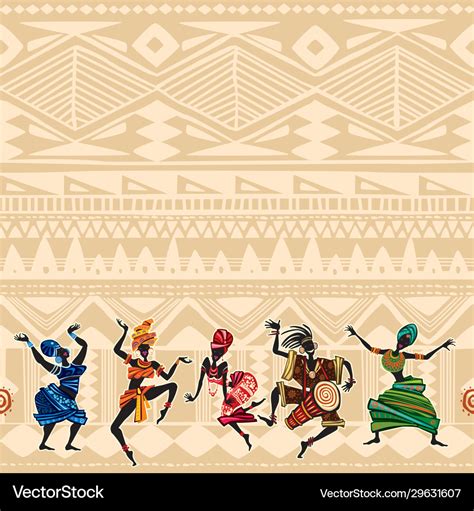 Dancing People On Ethnic Background With African Vector Image