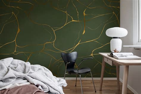 Gold Swirl, Dark Green | Rebel Walls