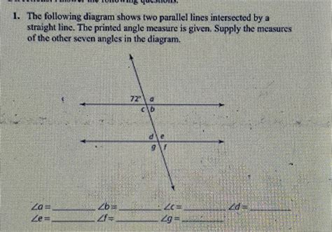 Solved The Following Diagram Shows Two Parallel Lines Intersected By A Straight Line The