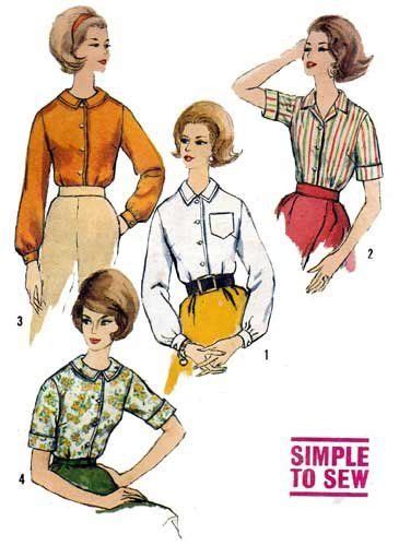 Vintage 1960s Womens Blouse Sewing Pattern Misses Size 16 Uncut