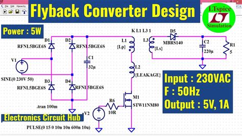 Flyback Converter Design And Simulation In Ltspice 5V 1A 5W YouTube