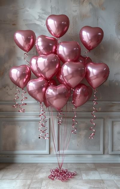 Hot Pink Heart Shaped Foil Balloons On White Backdrop Adorned With