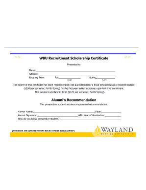 Fillable Online Wbu Recruitment Scholarship Certificate Fax Email Print