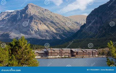 View of Many Glacier Lodge stock photo. Image of view - 170332004