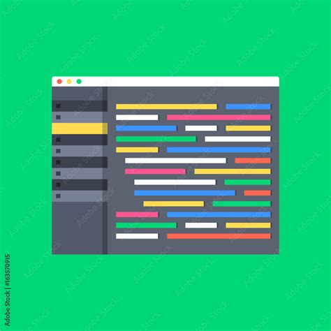 Programming, coding, web development concepts. Code editor window with interface and lines of ...