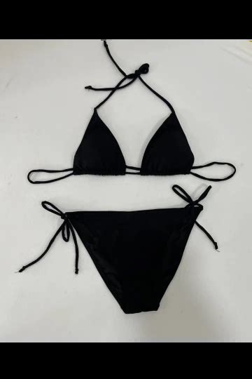 Kadın Siyah Boyundan İp Bağlamalı Üçgen Bikini Takımı HZL S LC
